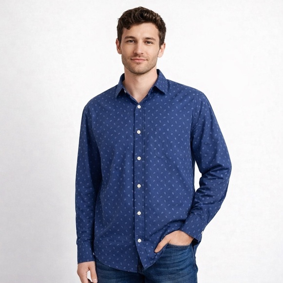 Club Room Other - Club Room Performance Button Up Shirt Blue Paisley Print Cotton Long Sleeve